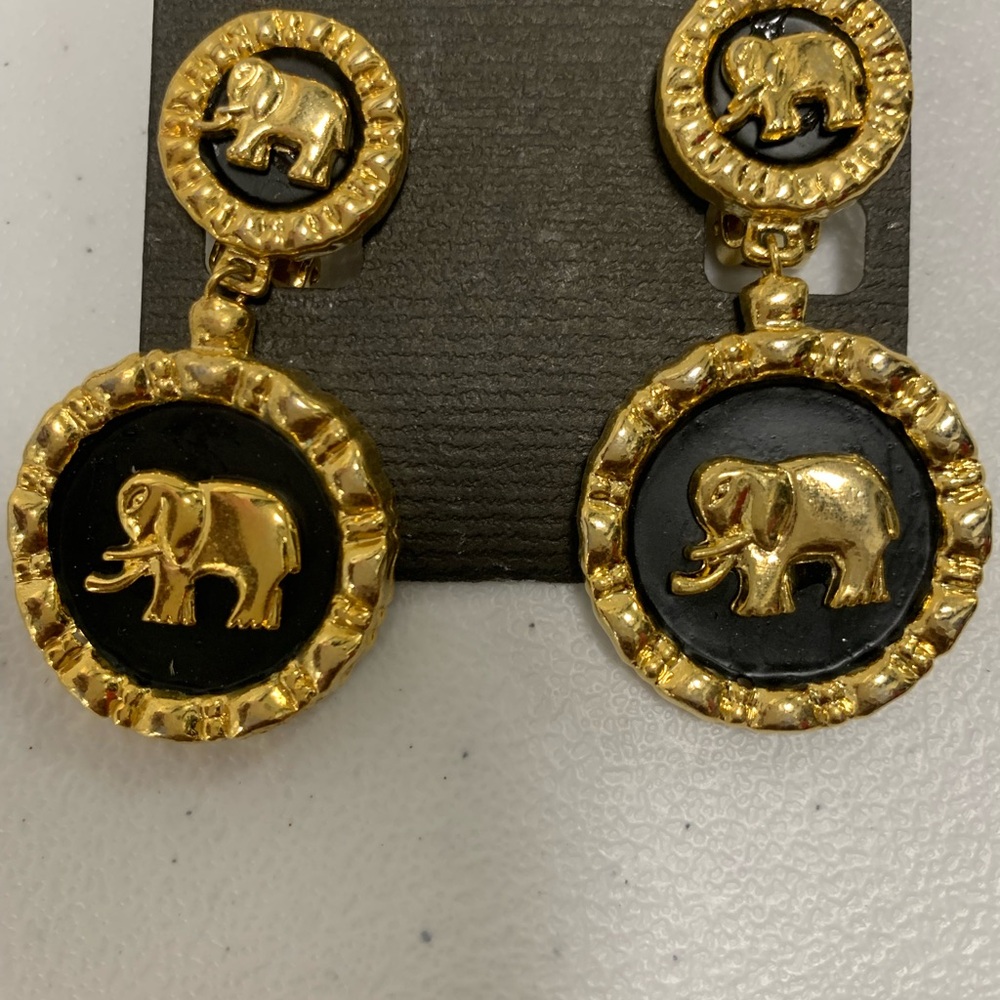 Gold and Black Elephant Earrings